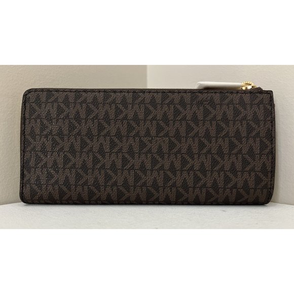 New Michael Kors Jet Set Travel Large Logo Quarter-Zip wallet Brown - Picture 3 of 6